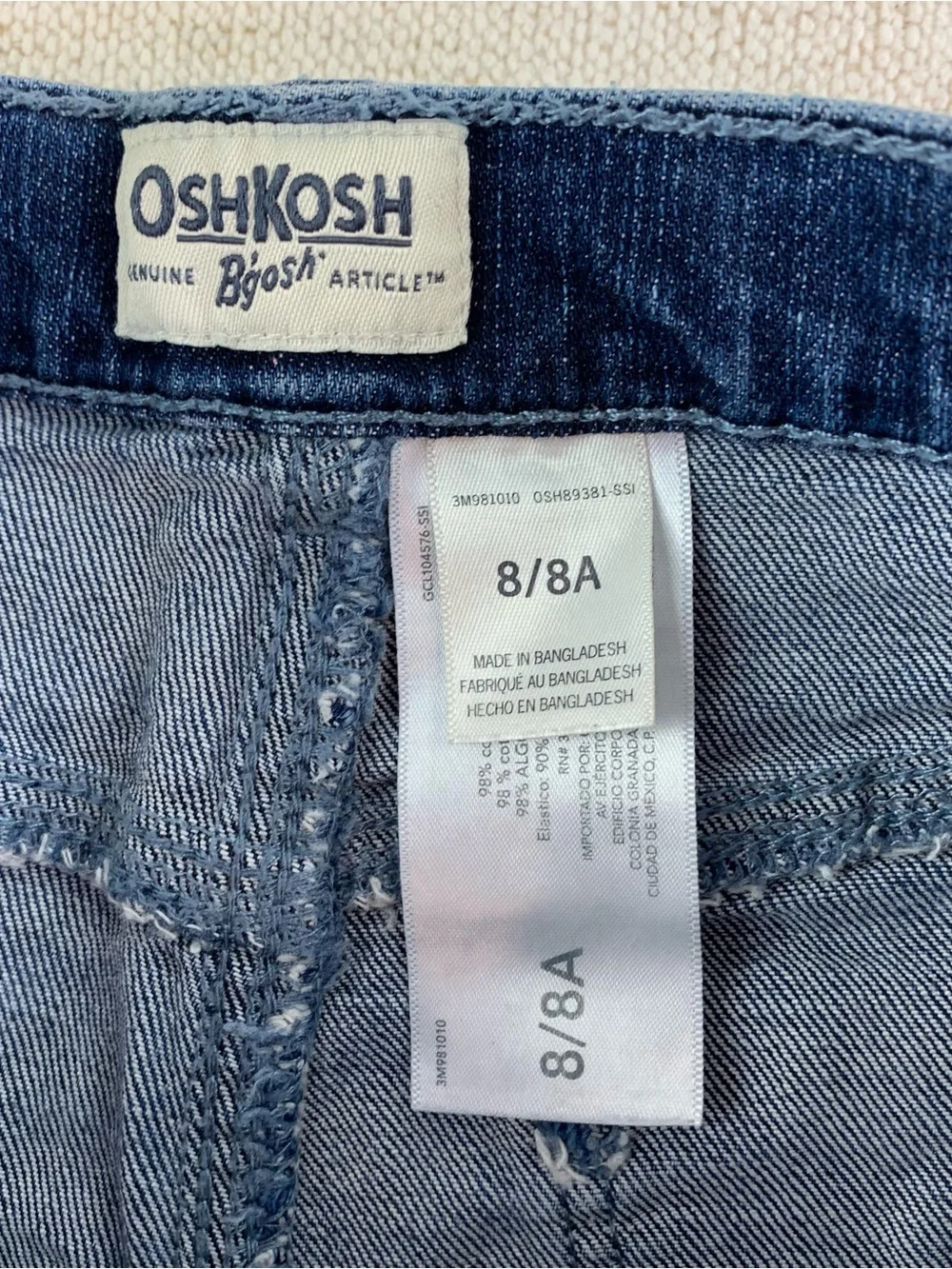 OshKosh girl's Dark Blue Denim Shorts snapped button adjustable waist size 8